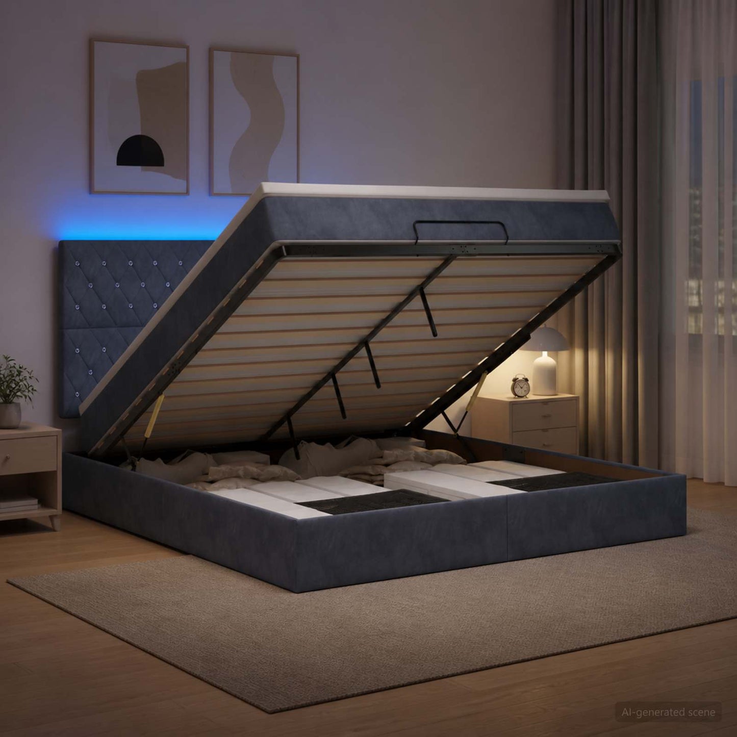 Letto Ottomano con Materasso e LED Grigio Scuro 140 x 190 cm | homemem39