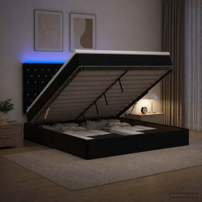 Letto Ottomano con Materasso e LED Nero 140 x 200 cm Velluto | homemem39
