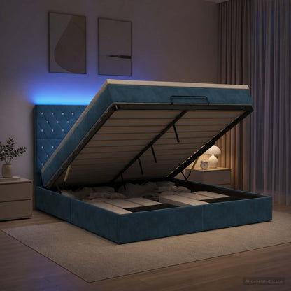 Letto Ottomano con Materasso e LED Blu scuro 140 x 190 cm | homemem39