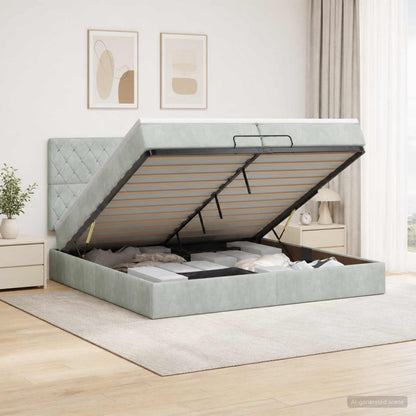 Letto Ottomano con Materasso e LED Grigio Chiaro 200 x 200 cm