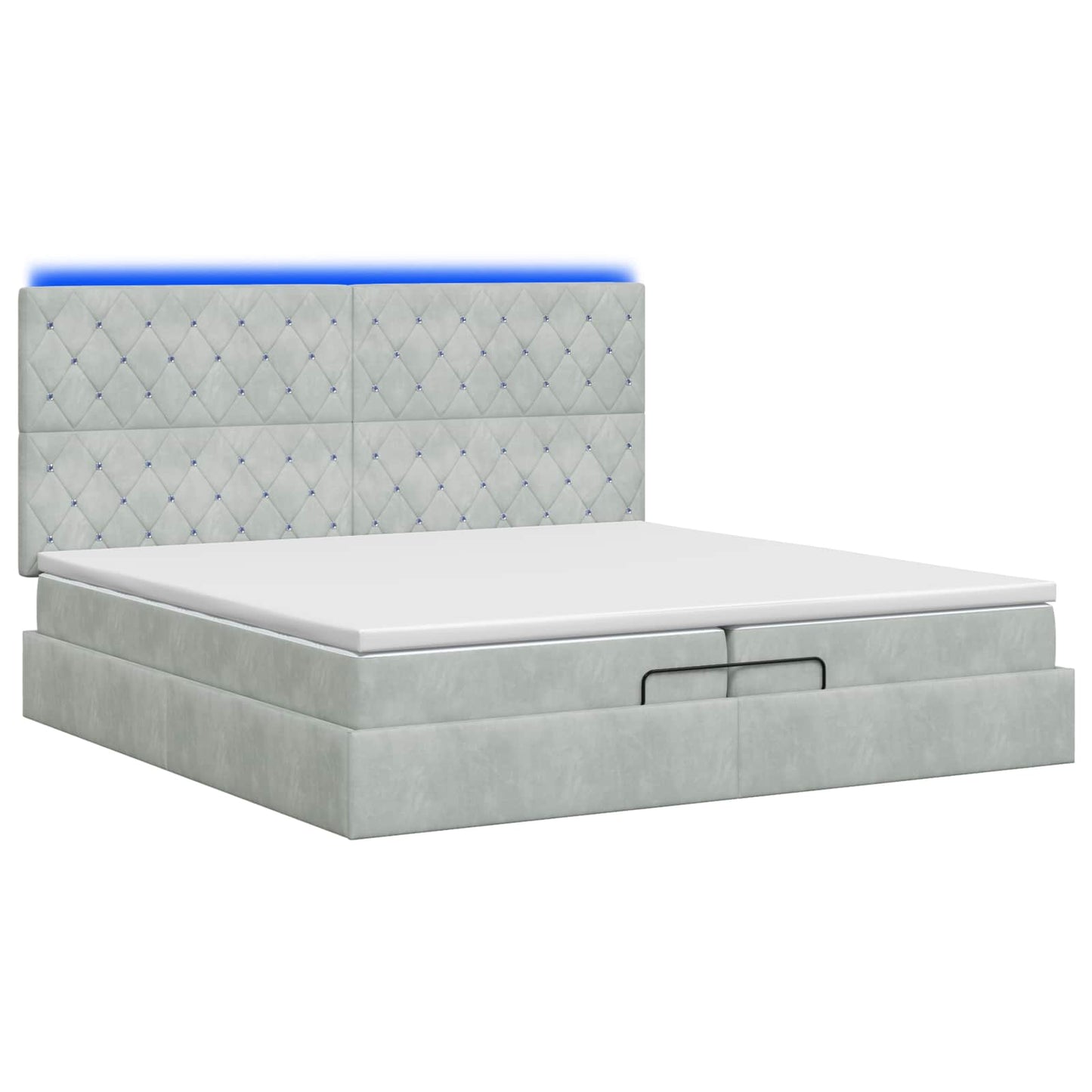 Letto Ottomano con Materasso e LED Grigio Chiaro 200 x 200 cm