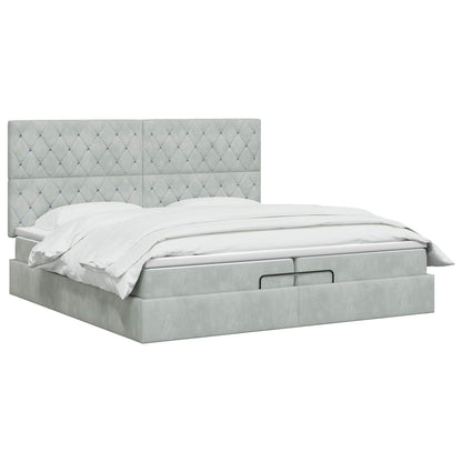 Letto Ottomano con Materasso e LED Grigio Chiaro 200 x 200 cm