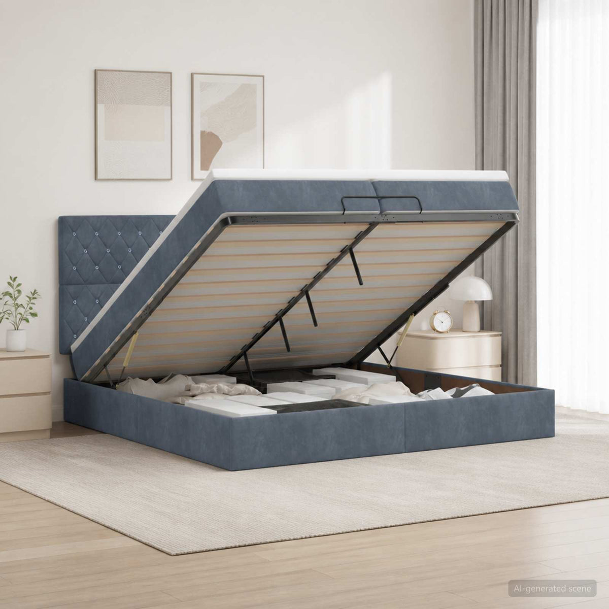 Letto ottomano con materasso Grigio Scuro 200 x 200 cm Velluto | homemem39