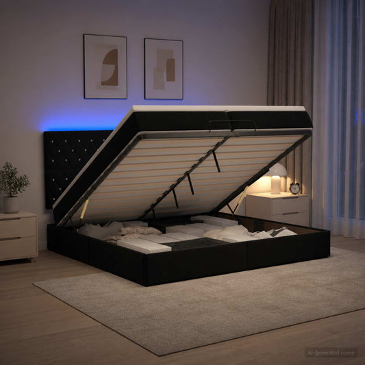 Letto Ottomano con Materasso e LED Nero 200 x 200 cm Velluto