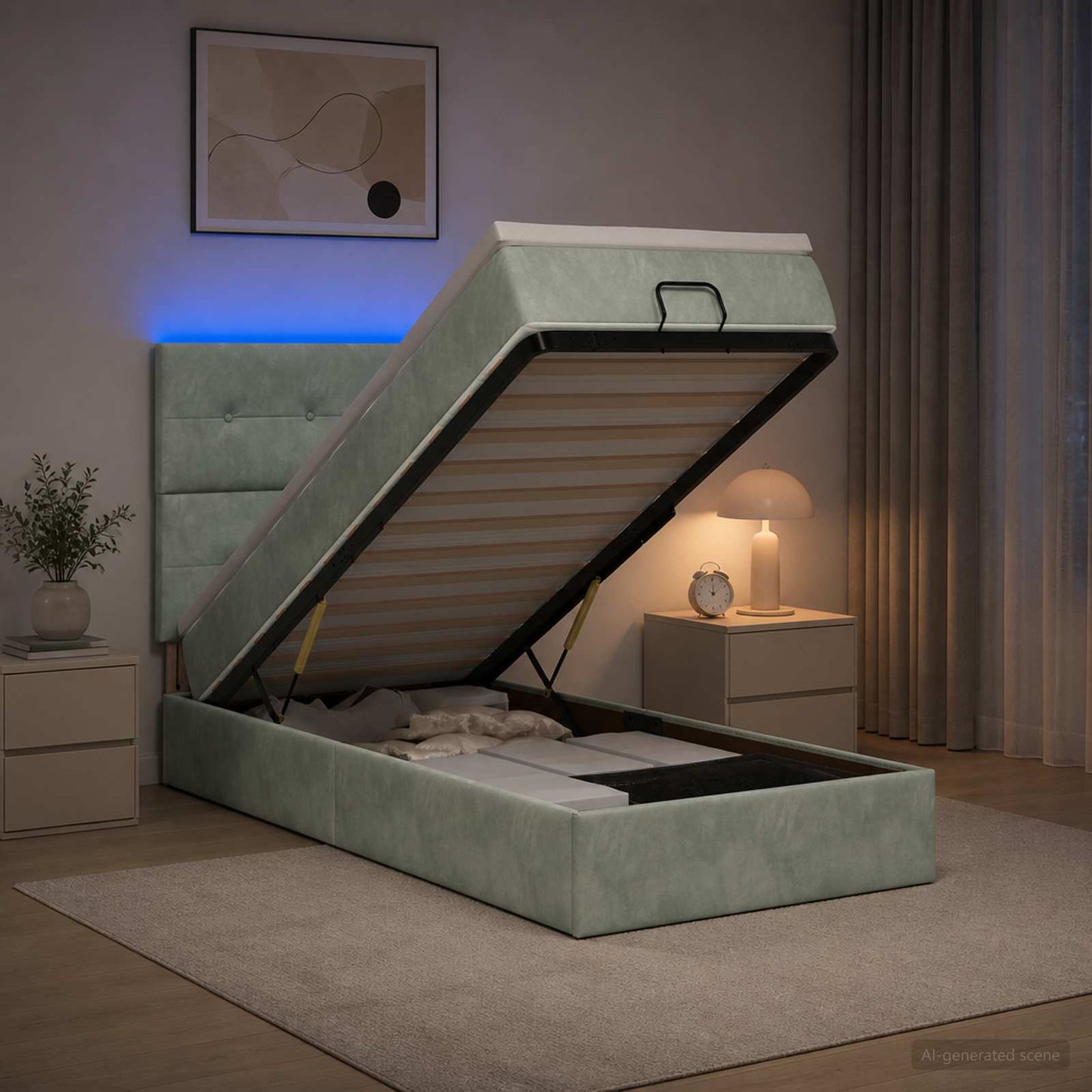 Letto Ottomano con Materasso e LED Grigio Chiaro 80 x 200 cm