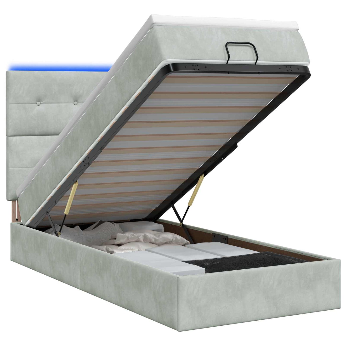 Letto Ottomano con Materasso e LED Grigio Chiaro 80 x 200 cm