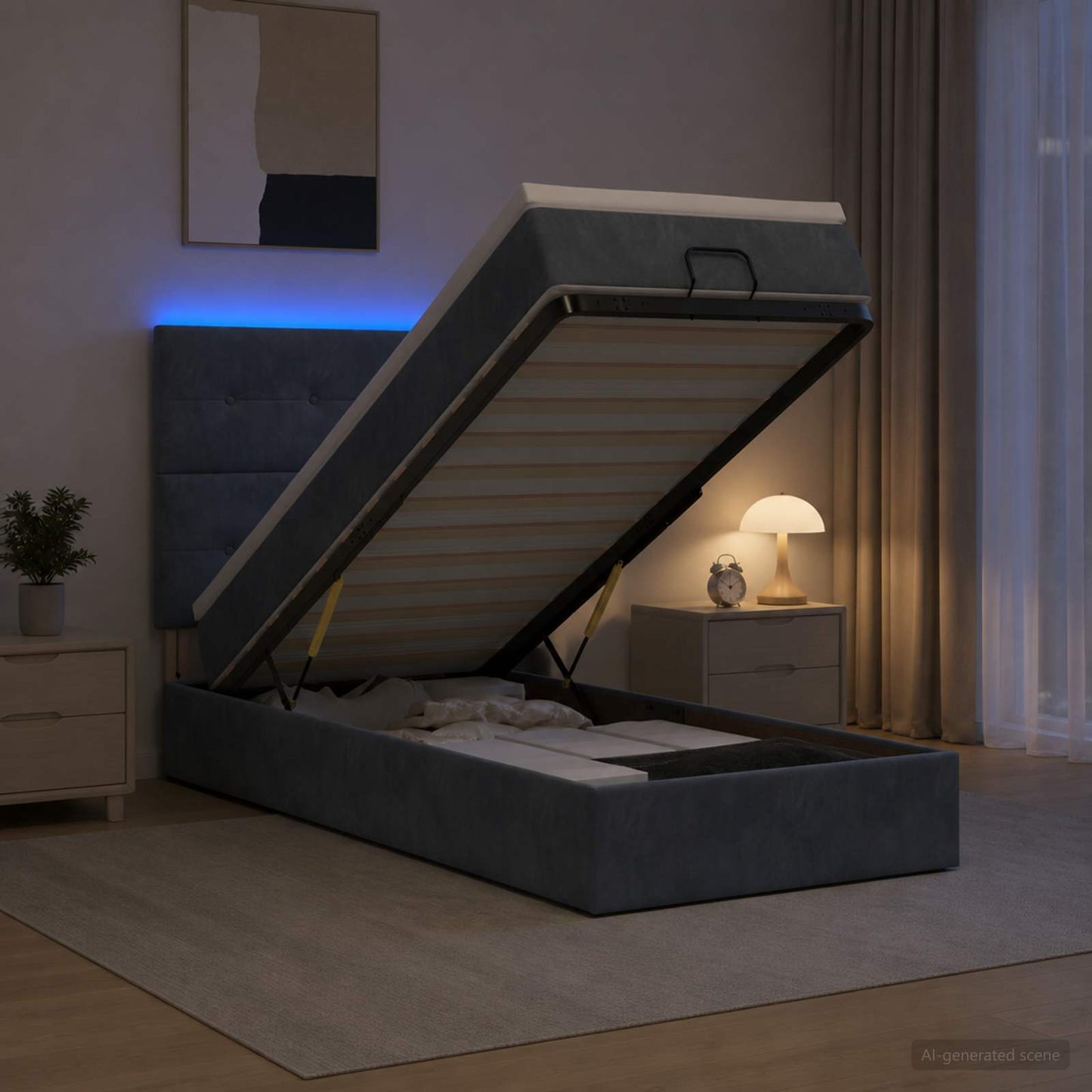 Letto Ottomano con Materasso e LED Grigio Scuro 80 x 200 cm