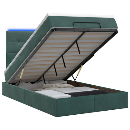 Letto Ottomano con Materasso e LED Verde Scuro 120 x 200 cm