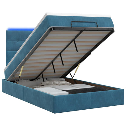 Letto Ottomano con Materasso e LED Blu scuro 120 x 200 cm