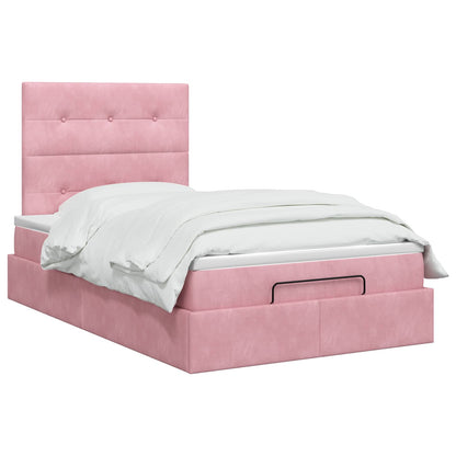 Letto Ottomano con Materasso e LED Rosa 120 x 200 cm Velluto | homemem39