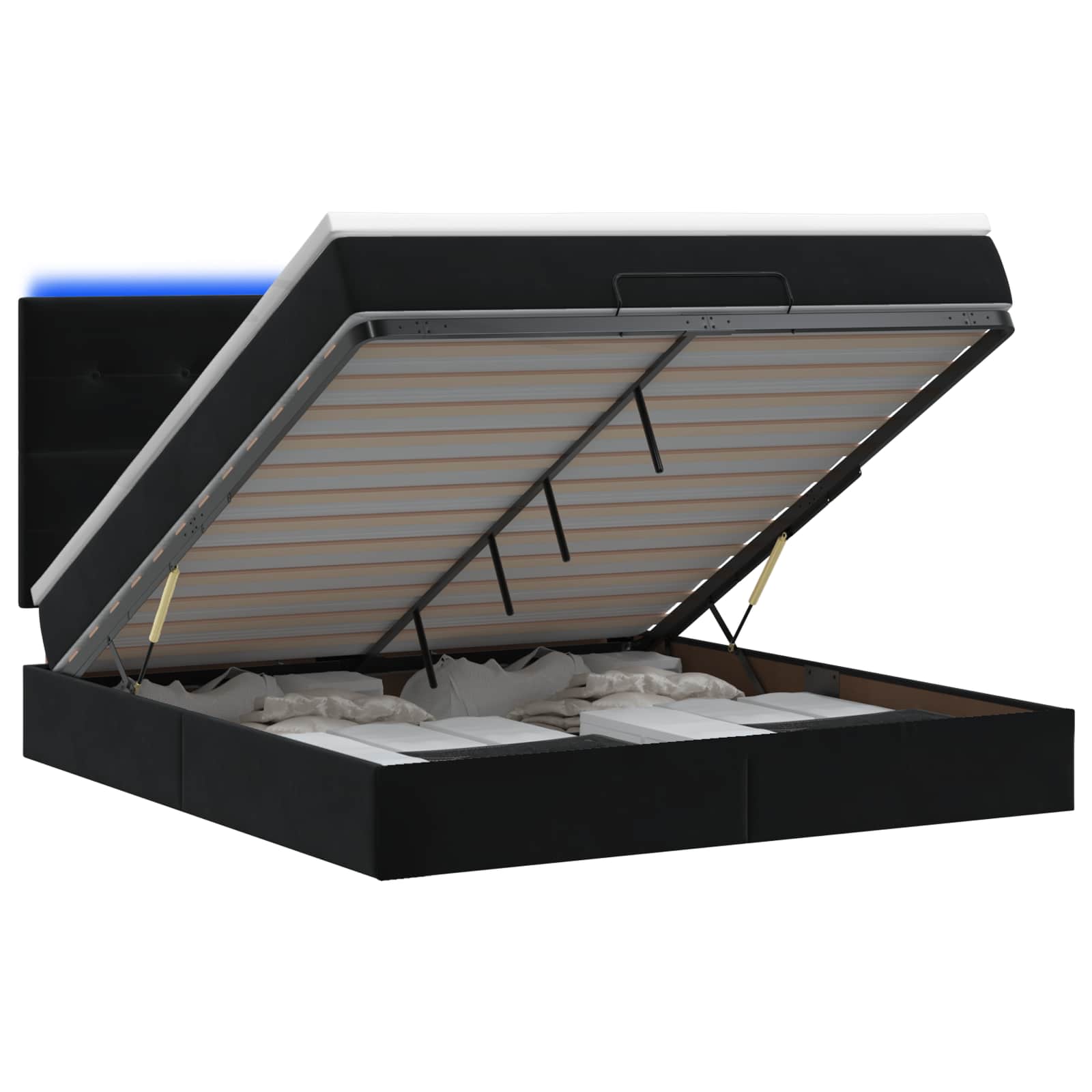 Letto Ottomano con Materasso e LED Nero 140 x 190 cm Velluto | homemem39