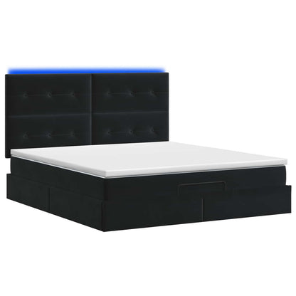 Letto Ottomano con Materasso e LED Nero 140 x 190 cm Velluto | homemem39