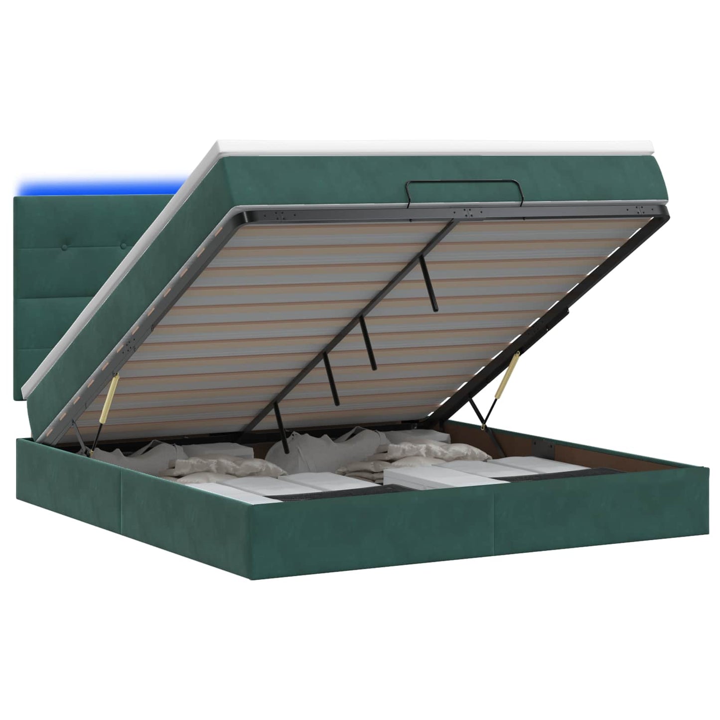 Letto Ottomano con Materasso e LED Verde Scuro 140 x 190 cm