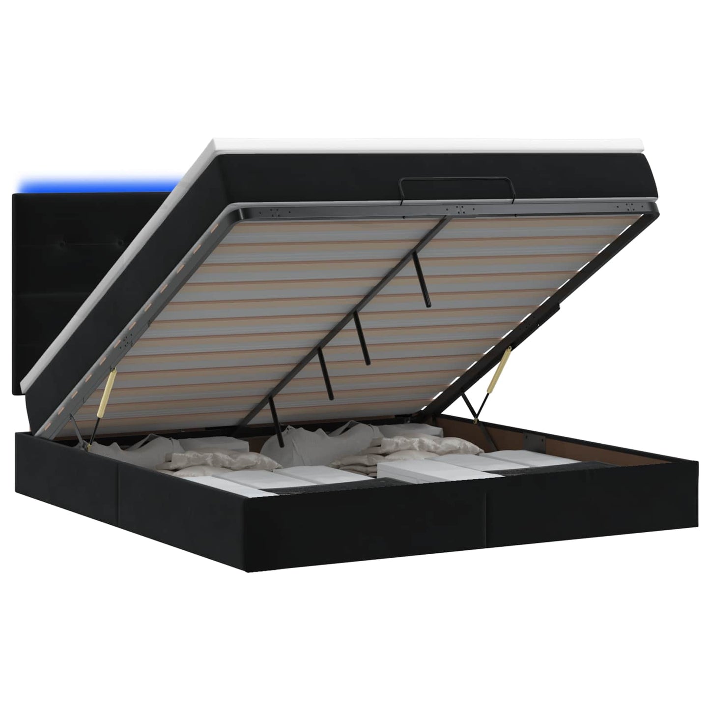 Letto Ottomano con Materasso e LED Nero 140 x 200 cm Velluto