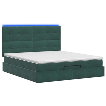 Letto Ottomano con Materasso e LED Verde Scuro 140 x 200 cm