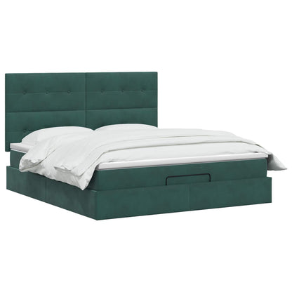 Letto Ottomano con Materasso e LED Verde Scuro 140 x 200 cm