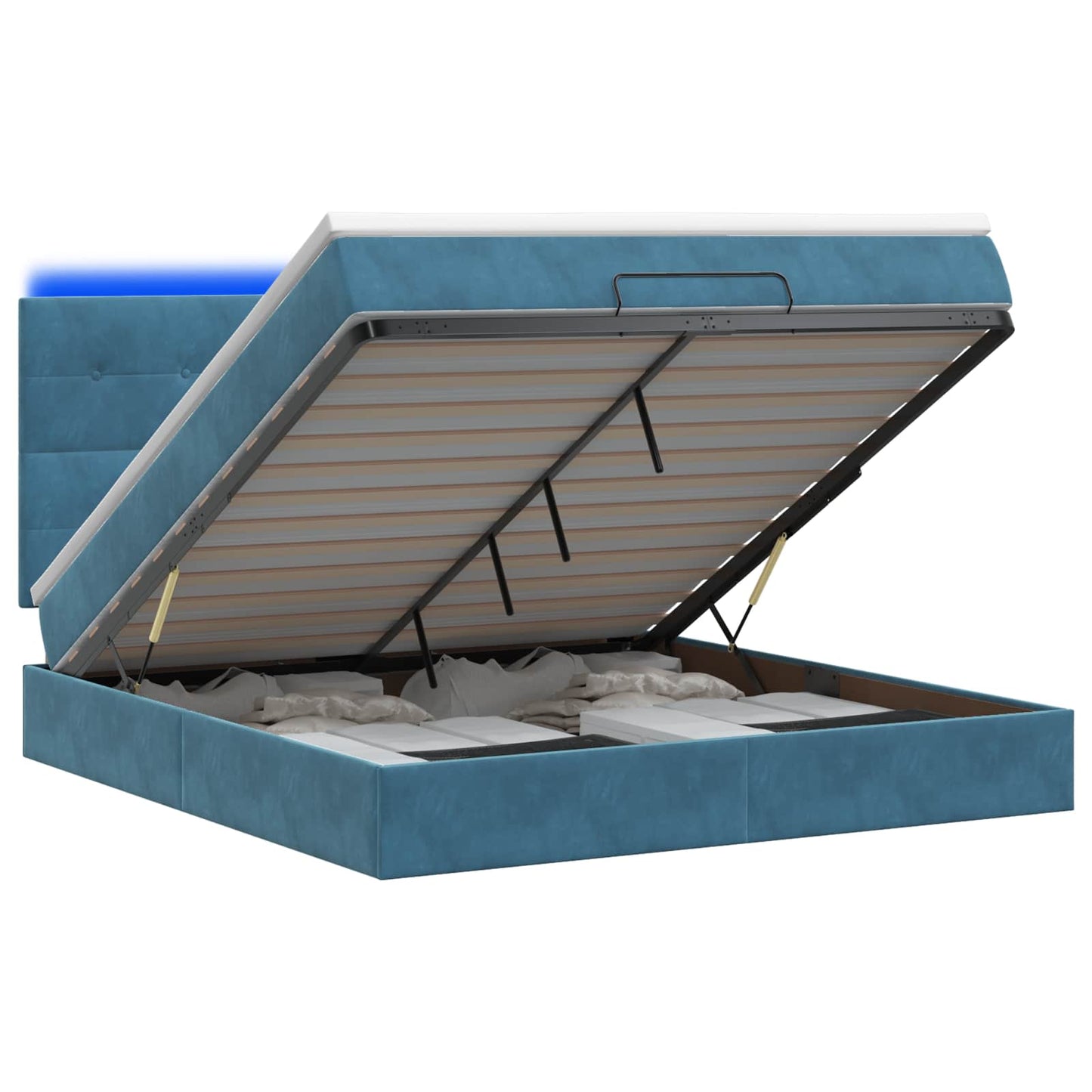 Letto Ottomano con Materasso e LED Blu scuro 140 x 200 cm