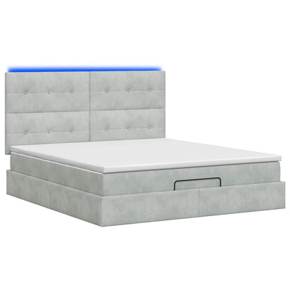 Letto Ottomano con Materasso e LED Grigio Chiaro 160 x 200 cm