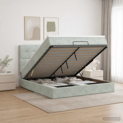 Letto Ottomano con Materasso e LED Grigio Chiaro 160 x 200 cm