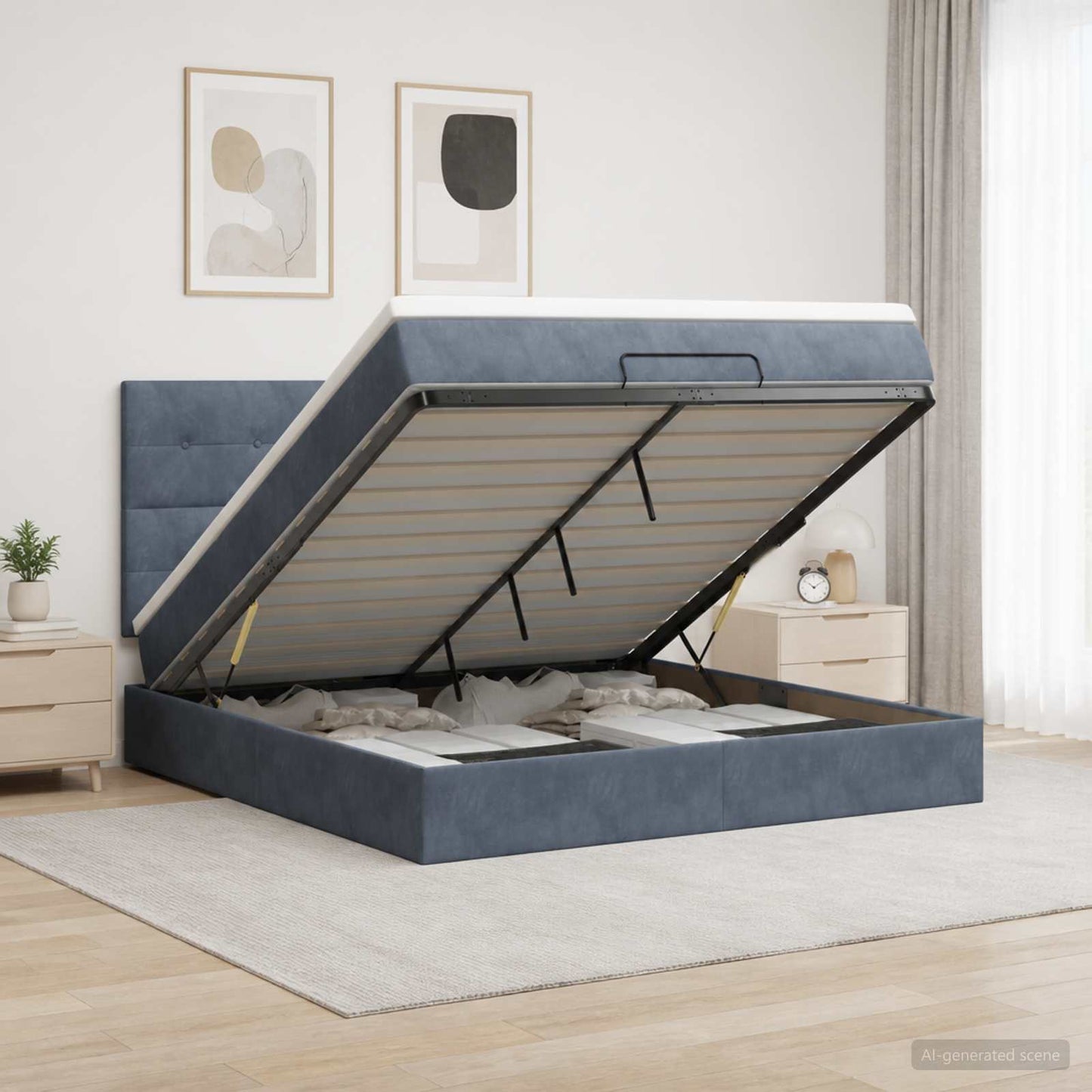 Letto ottomano con materasso Grigio Scuro 160 x 200 cm Velluto