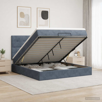 Letto Ottomano con Materasso e LED Grigio Scuro 160 x 200 cm