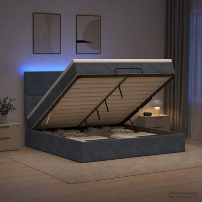 Letto Ottomano con Materasso e LED Grigio Scuro 160 x 200 cm