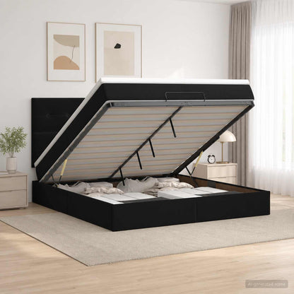 Letto Ottomano con Materasso e LED Nero 140 x 190 cm Velluto
