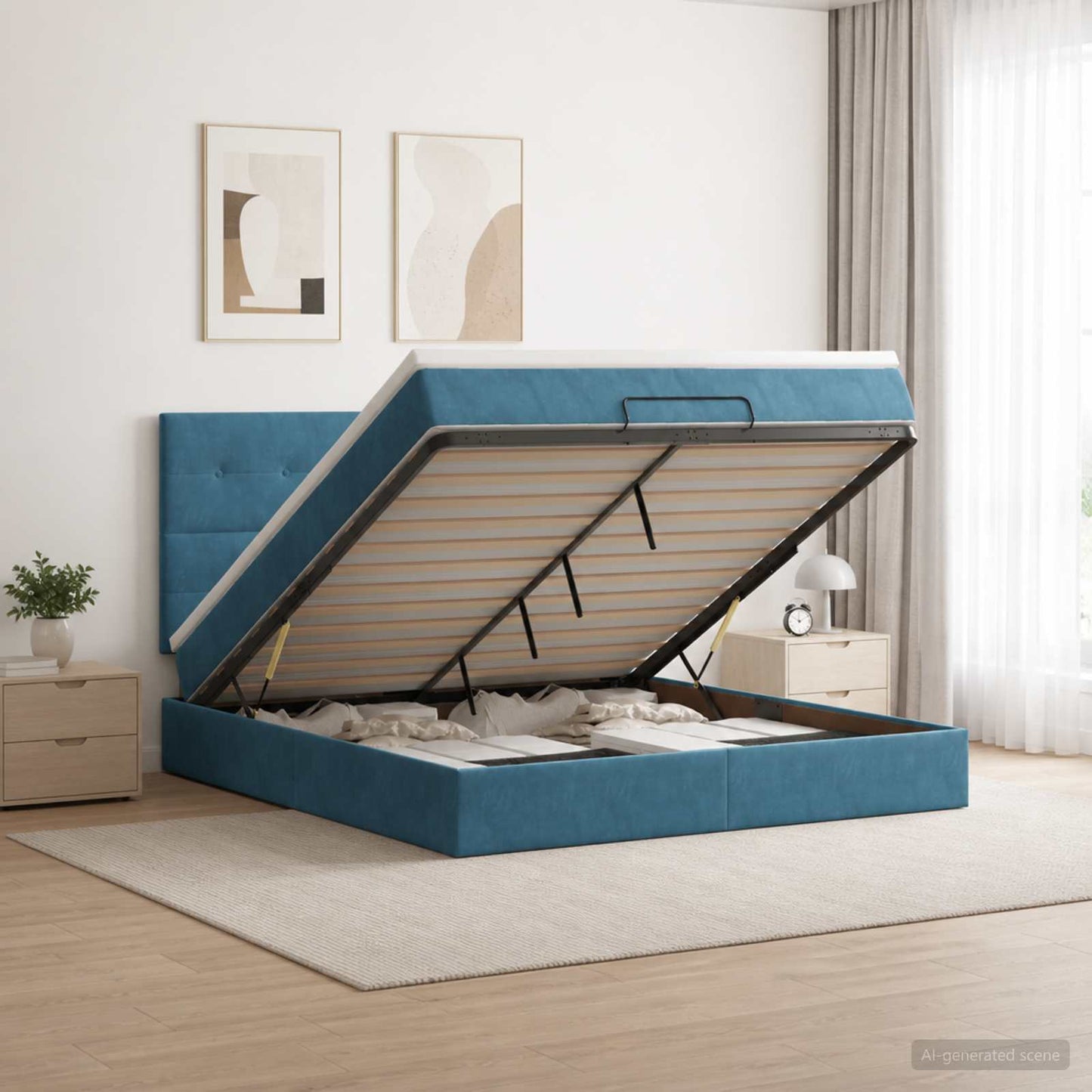 Letto Ottomano con Materasso e LED Blu scuro 140 x 200 cm