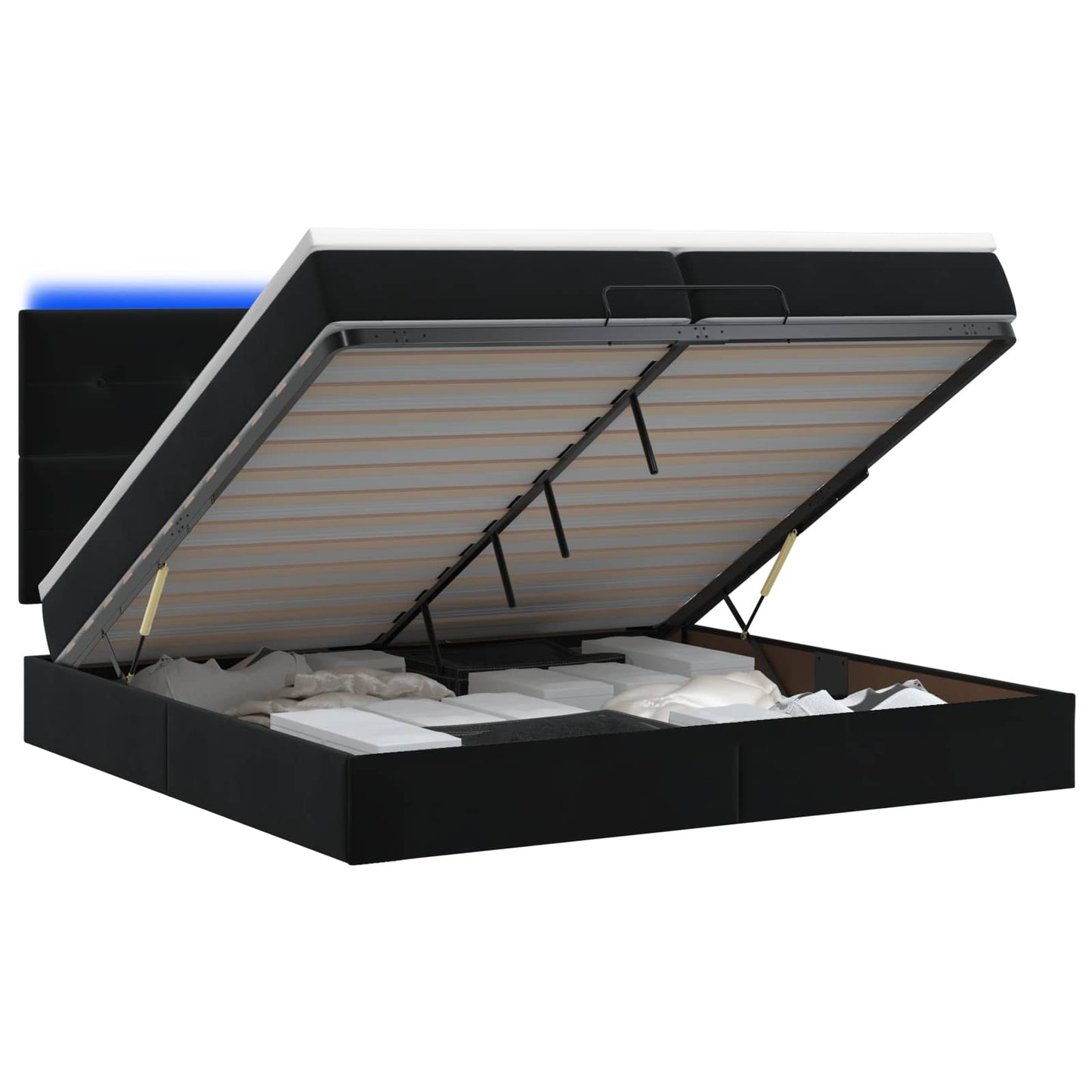 Letto Ottomano con Materasso e LED Nero 200 x 200 cm Velluto