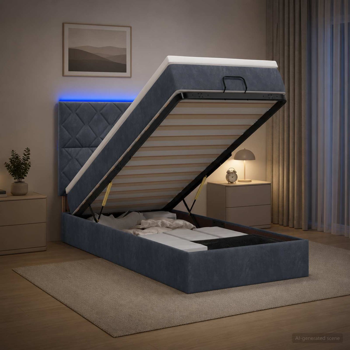 Letto Ottomano con Materasso e LED Grigio Scuro 100 x 200 cm