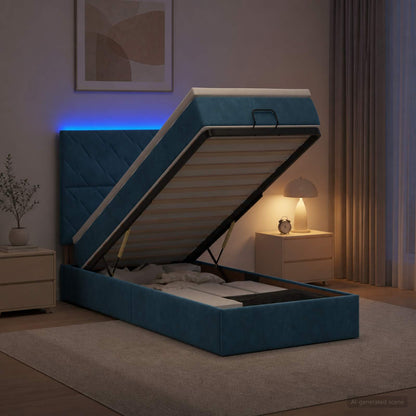 Letto Ottomano con Materasso e LED Blu scuro 80 x 200 cm | homemem39