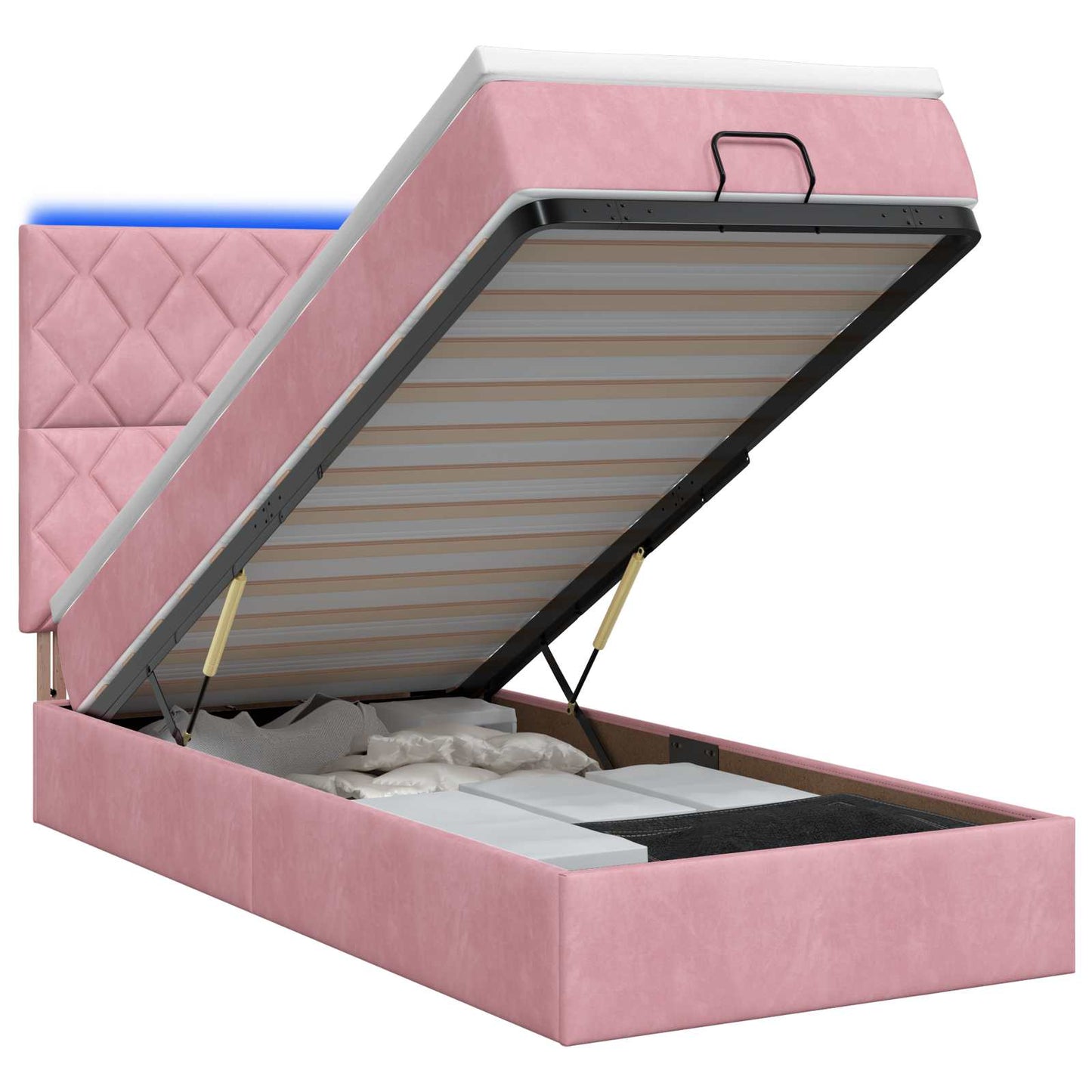 Letto Ottomano con Materasso e LED Rosa 80 x 200 cm Velluto