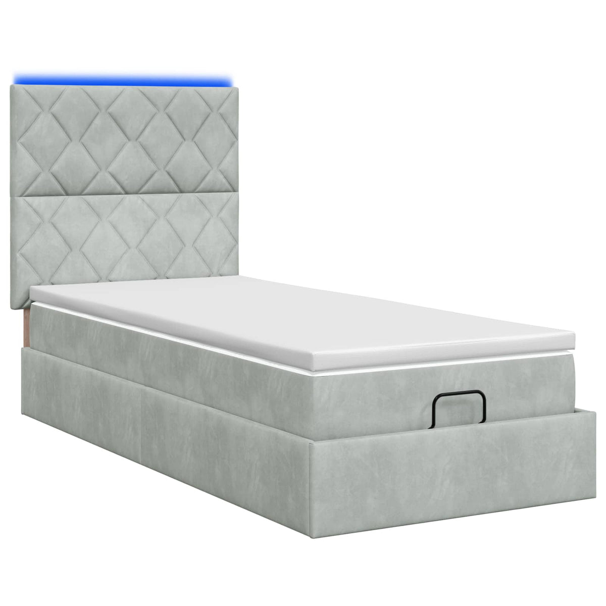 Letto Ottomano con Materasso e LED Grigio Chiaro 90 x 190 cm | homemem39
