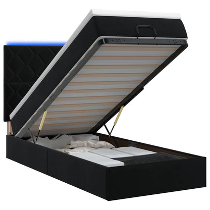 Letto Ottomano con Materasso e LED Nero 90 x 190 cm Velluto | homemem39