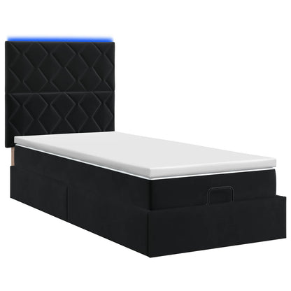 Letto Ottomano con Materasso e LED Nero 90 x 190 cm Velluto | homemem39