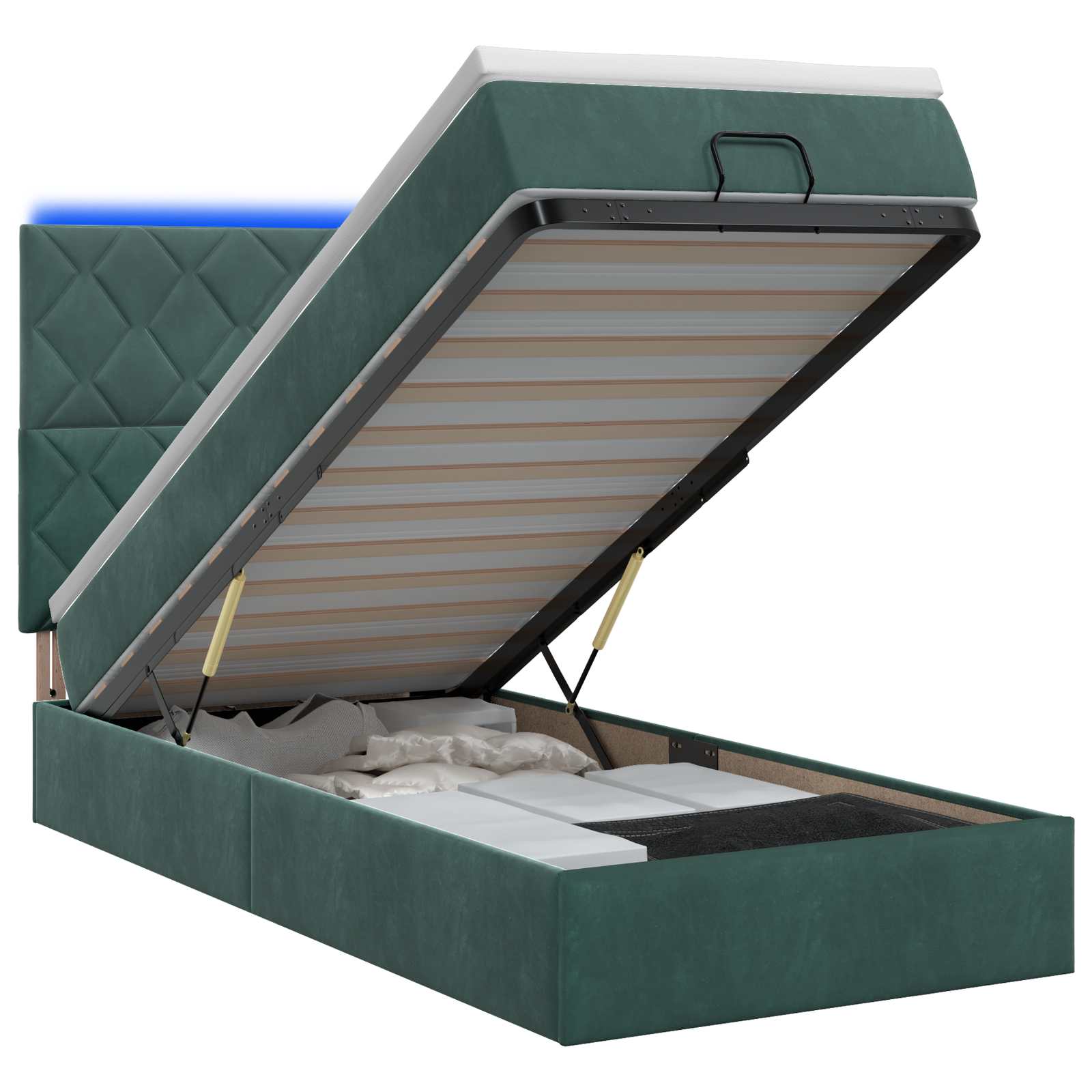 Letto Ottomano con Materasso e LED Verde Scuro 90 x 200 cm | homemem39