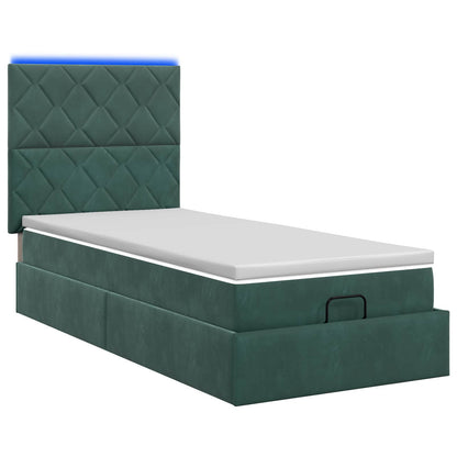 Letto Ottomano con Materasso e LED Verde Scuro 90 x 200 cm | homemem39