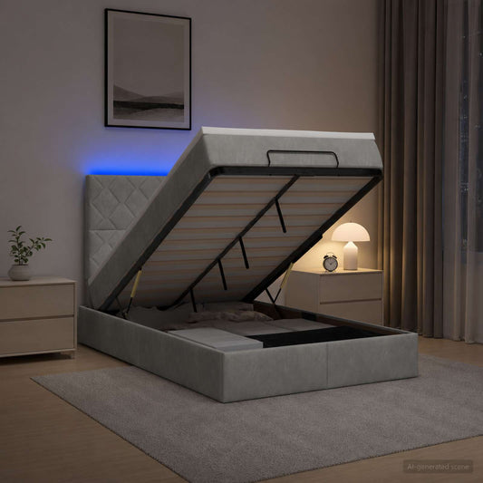 Letto Ottomano con Materasso e LED Grigio Chiaro 120 x 190 cm