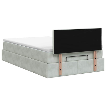 Letto Ottomano con Materasso e LED Grigio Chiaro 120 x 190 cm | homemem39