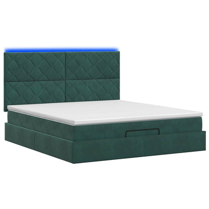 Letto Ottomano con Materasso e LED Verde Scuro 140 x 200 cm