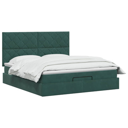 Letto Ottomano con Materasso e LED Verde Scuro 140 x 200 cm