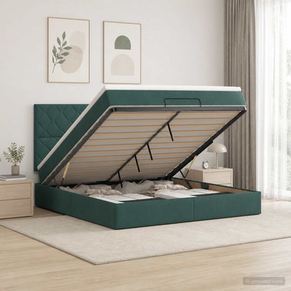 Letto Ottomano con Materasso e LED Verde Scuro 140 x 200 cm