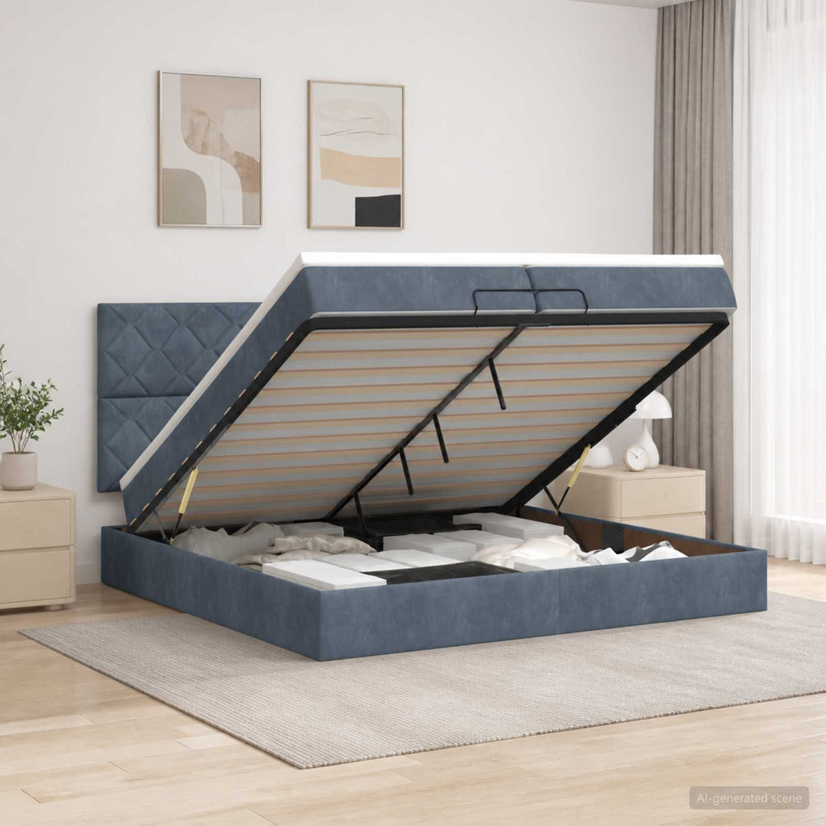 Letto ottomano con materasso Grigio Scuro 200 x 200 cm Velluto