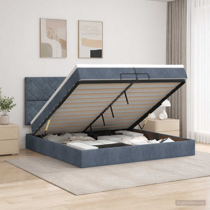 Letto ottomano con materasso Grigio Scuro 200 x 200 cm Velluto
