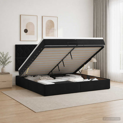Letto Ottomano con Materasso e LED Nero 200 x 200 cm Velluto
