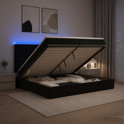 Letto Ottomano con Materasso e LED Nero 200 x 200 cm Velluto
