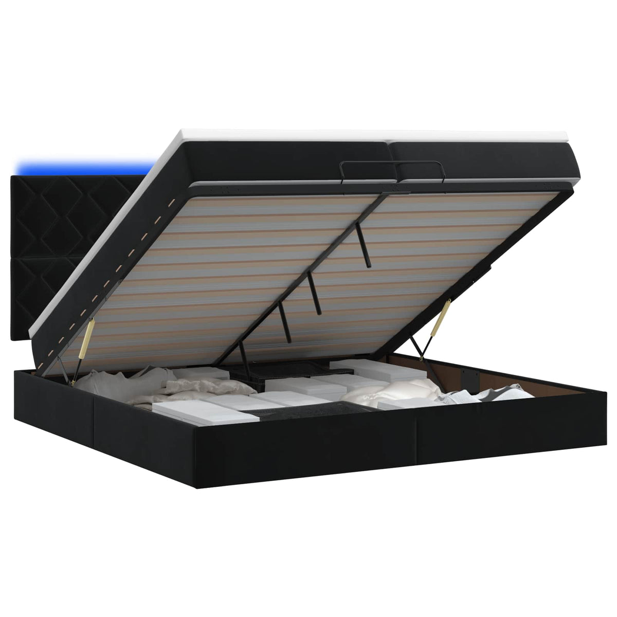 Letto Ottomano con Materasso e LED Nero 200 x 200 cm Velluto