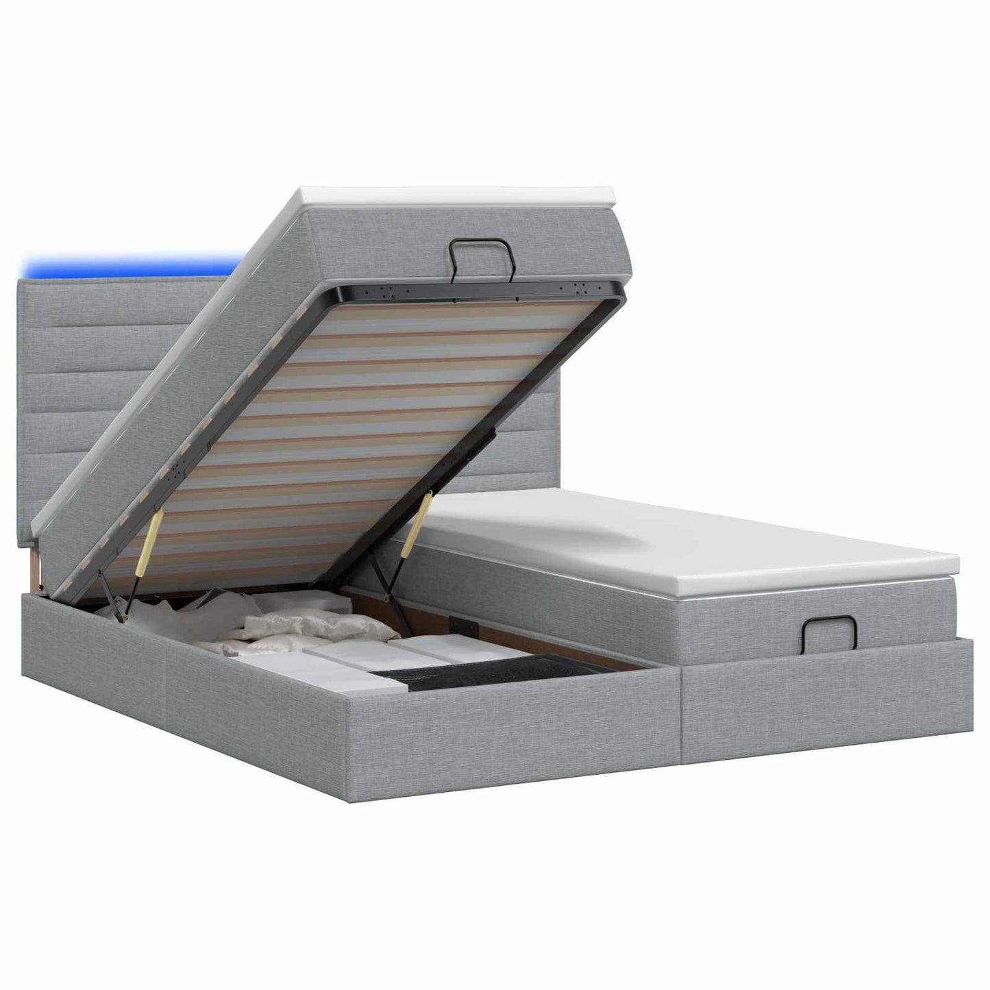 Letto Ottomano con Materasso e LED Grigio Chiaro 160 x 200 cm