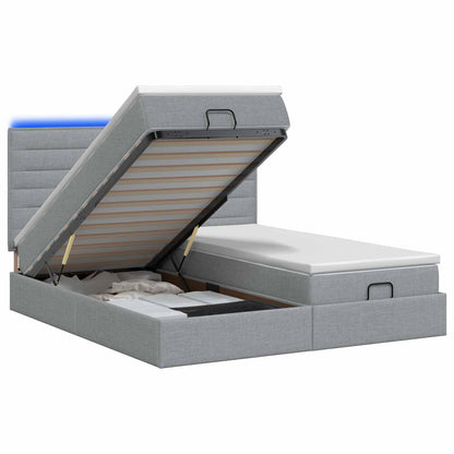 Letto Ottomano con Materasso e LED Grigio Chiaro 160 x 200 cm