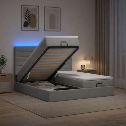 Letto Ottomano con Materasso e LED Grigio Chiaro 160 x 200 cm